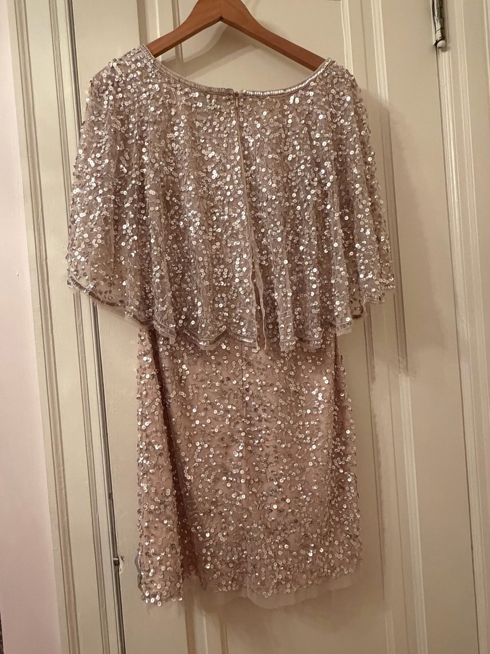 Adrianna Papell Sequin Cape/Flutter Sleeve Mini Cocktail Dress - Picture 3 of 10